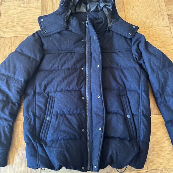 Uniqlo Men’s Large Wool Blend Down Puffer Coat Jacket Dark Navy Blue - Picture 3 of 10